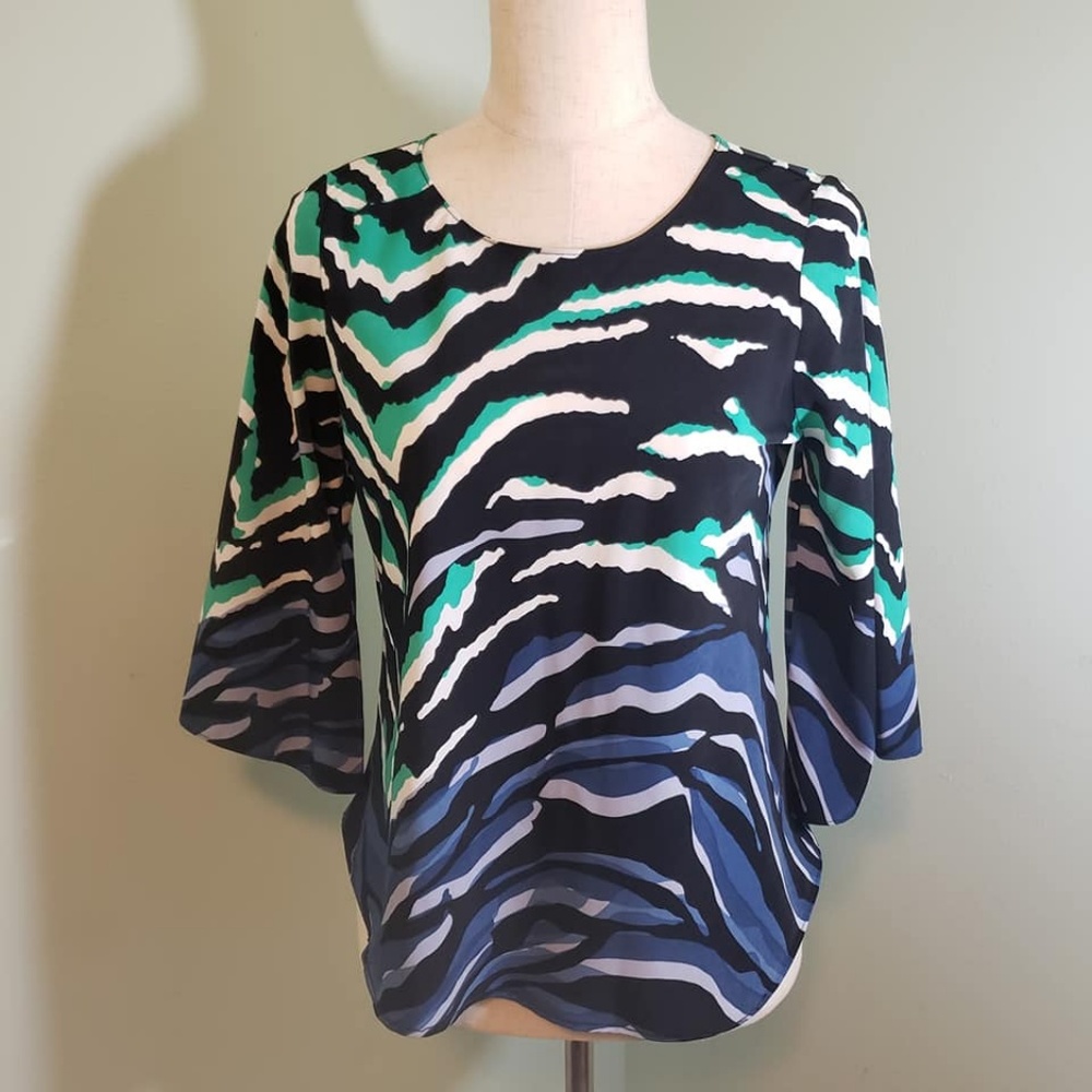 Alfani Petites Black Green Blue Longsleeve Top